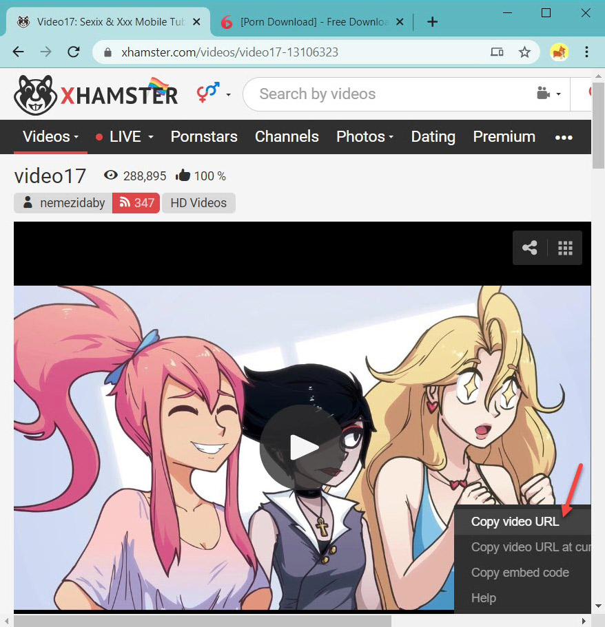 Copy video URL from xHamster