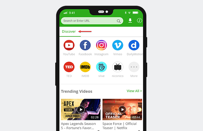 Discover section of the XTube downloader