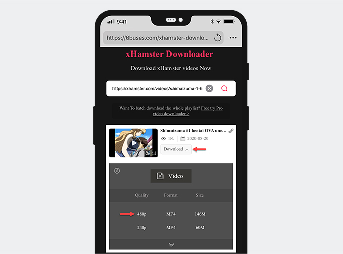 Save from xHamster on iPhone