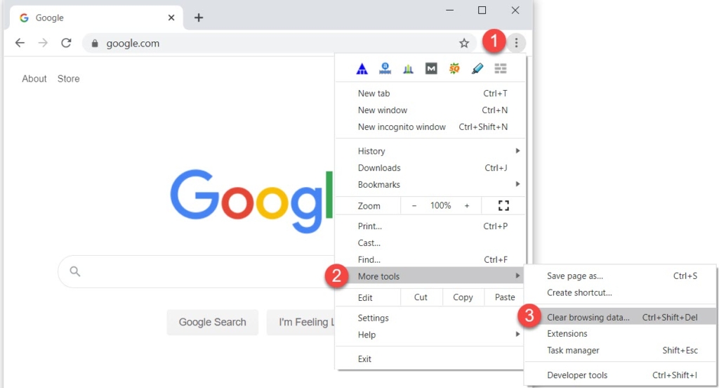 Clear browsing data in Chrome